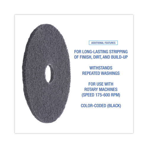 Image of Boardwalk® High Performance Stripping Floor Pads, 17" Diameter, Black, 5/carton
