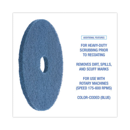 Image of Boardwalk® Scrubbing Floor Pads, 17" Diameter, Blue, 5/carton