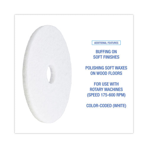 Image of Boardwalk® Polishing Floor Pads, 16" Diameter, White, 5/carton