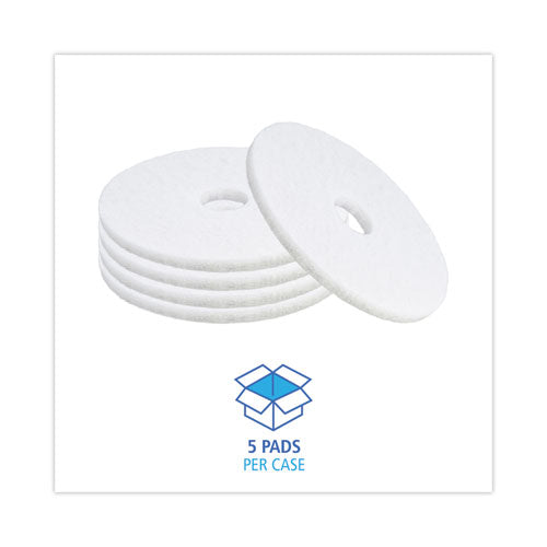 Image of Boardwalk® Polishing Floor Pads, 16" Diameter, White, 5/carton