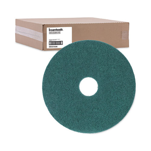 Image of Boardwalk® Heavy-Duty Scrubbing Floor Pads, 16" Diameter, Green, 5/carton