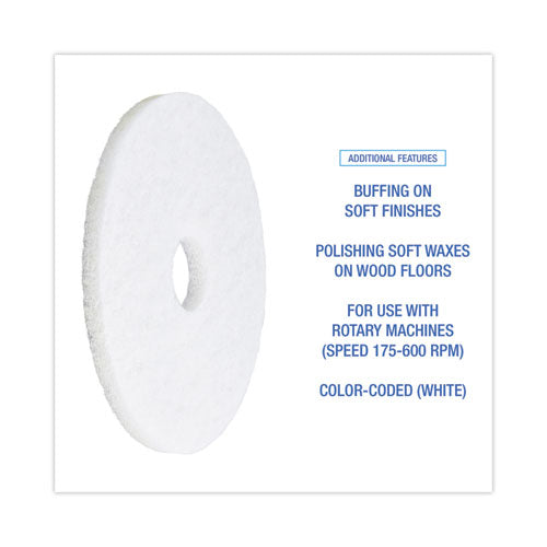 Image of Boardwalk® Polishing Floor Pads, 15" Diameter, White, 5/carton
