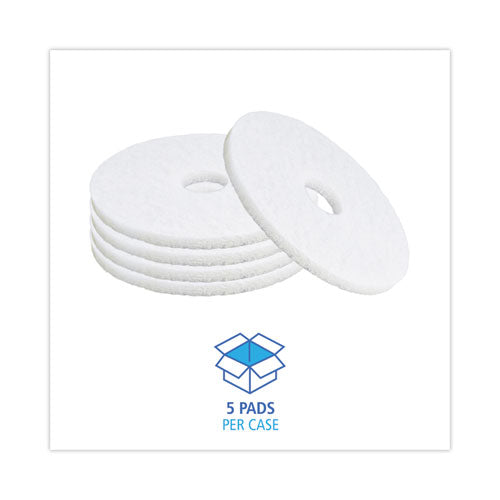 Image of Boardwalk® Polishing Floor Pads, 15" Diameter, White, 5/carton