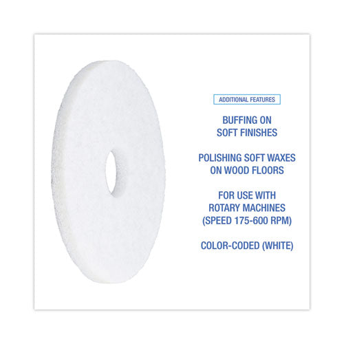 Image of Boardwalk® Polishing Floor Pads, 14" Diameter, White, 5/carton