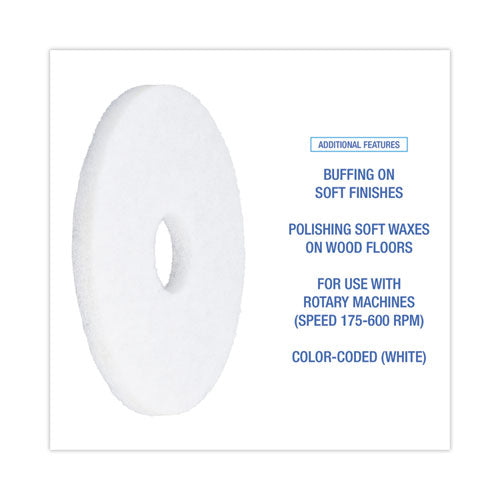 Image of Boardwalk® Polishing Floor Pads, 13" Diameter, White, 5/carton