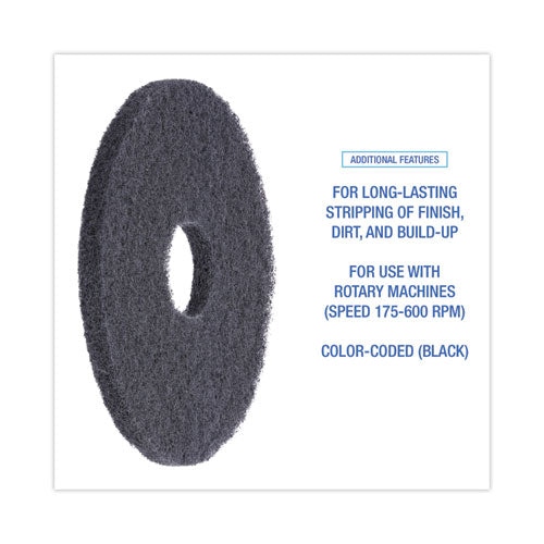 Image of Boardwalk® Stripping Floor Pads, 13" Diameter, Black, 5/carton