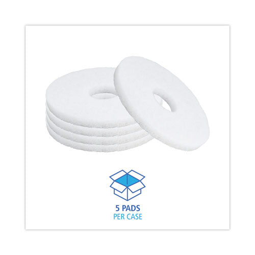 Image of Boardwalk® Polishing Floor Pads, 12" Diameter, White, 5/carton