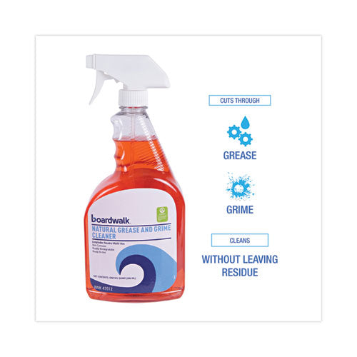 Image of Boardwalk® Natural Grease and Grime Cleaner, Unscented, 32 oz Spray Bottle, 12/Carton