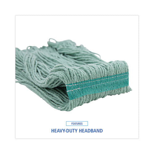 Image of Boardwalk® Narrowband Looped-End Mop Head, Premium Standard Head, Cotton/Rayon Fiber, Medium, Green, 12/Carton