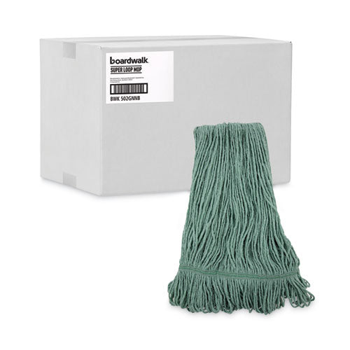 Image of Boardwalk® Narrowband Looped-End Mop Head, Premium Standard Head, Cotton/Rayon Fiber, Medium, Green, 12/Carton