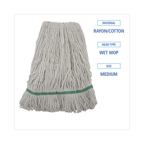 Image of Boardwalk® Narrowband Looped-End Mop Head, Premium Standard Head, Cotton/Rayon Fiber, Medium, White