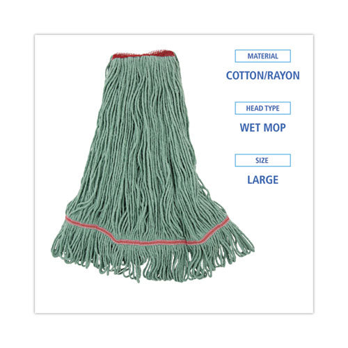 Image of Boardwalk® Narrowband Looped-End Mop Head, Premium Standard Head, Cotton/Rayon Fiber, Large, Green