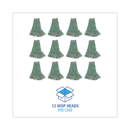 Image of Boardwalk® Narrowband Looped-End Mop Head, Premium Standard Head, Cotton/Rayon Fiber, Large, Green