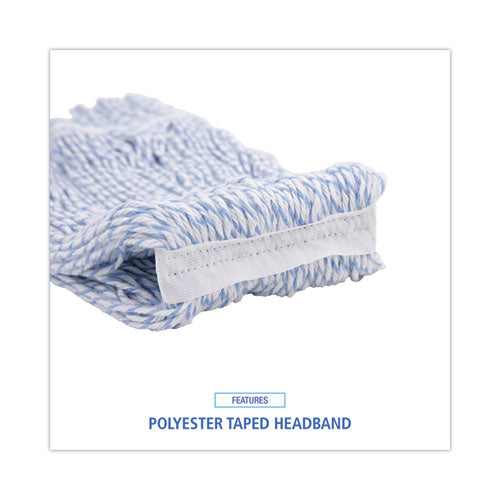 Image of Boardwalk® Mop Head, Floor Finish, Narrow, Rayon/polyester, Medium, White/blue, 12/carton