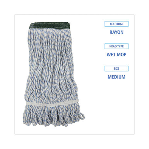 Image of Boardwalk® Mop Head, Floor Finish, Wide, Rayon/polyester, Medium, White/blue, 12/carton