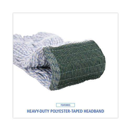 Image of Boardwalk® Mop Head, Floor Finish, Wide, Rayon/polyester, Medium, White/blue, 12/carton