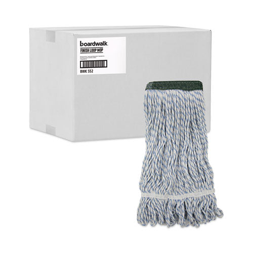 Image of Boardwalk® Mop Head, Floor Finish, Wide, Rayon/polyester, Medium, White/blue, 12/carton
