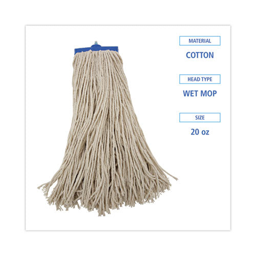 Image of Boardwalk® Mop Head, Economical Lie-Flat Head, Cotton Fiber, 20 oz, White, 12/Carton