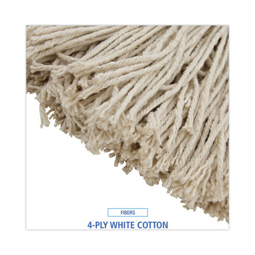 Image of Boardwalk® Mop Head, Economical Lie-Flat Head, Cotton Fiber, 20 oz, White, 12/Carton