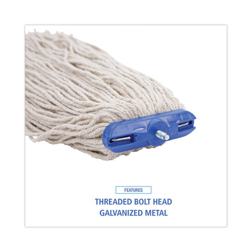 Image of Boardwalk® Mop Head, Economical Lie-Flat Head, Cotton Fiber, 20 oz, White, 12/Carton