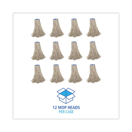 Image of Boardwalk® Mop Head, Economical Lie-Flat Head, Cotton Fiber, 20 oz, White, 12/Carton