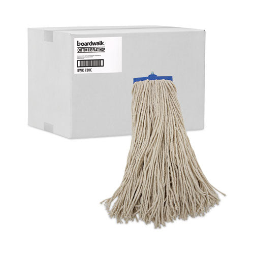 Image of Boardwalk® Mop Head, Economical Lie-Flat Head, Cotton Fiber, 20 oz, White, 12/Carton