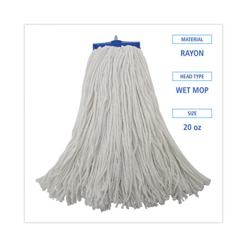 Image of Boardwalk® Mop Head, Economical Lie-Flat Head, Rayon Fiber, 20oz, White, 12/carton