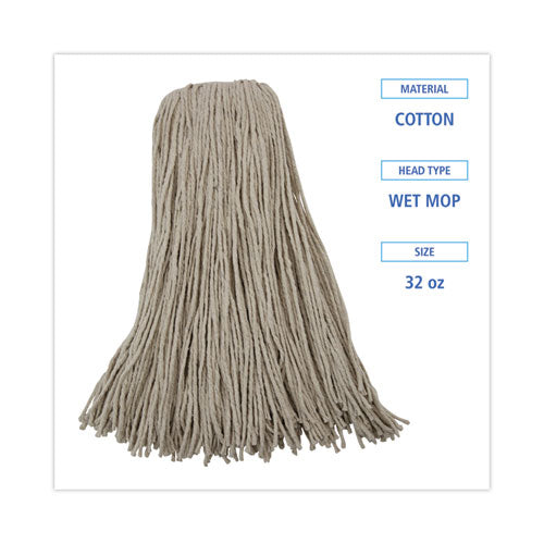 Image of Boardwalk® Mop Head, Economical Lie-Flat Head, Cotton Fiber, 32oz, White, 12/carton
