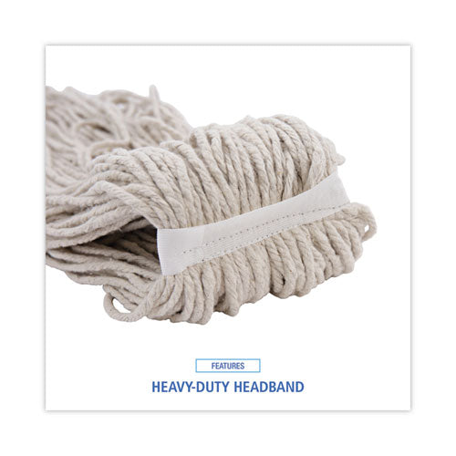 Image of Boardwalk® Mop Head, Economical Lie-Flat Head, Cotton Fiber, 32oz, White, 12/carton