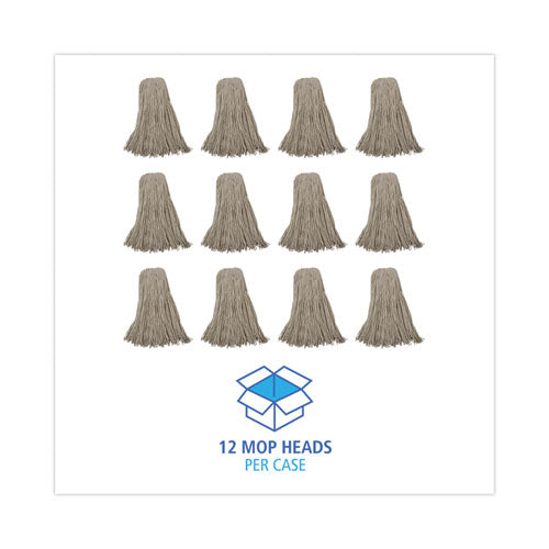 Image of Boardwalk® Mop Head, Economical Lie-Flat Head, Cotton Fiber, 32oz, White, 12/carton