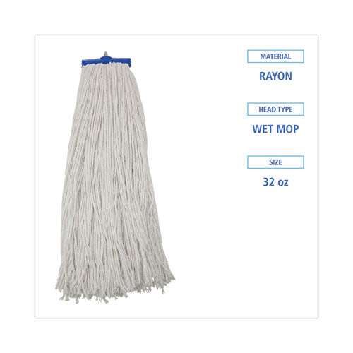 Image of Boardwalk® Mop Head, Economical Lie-Flat Head, Rayon Fiber, 32-Oz., White, 12/carton