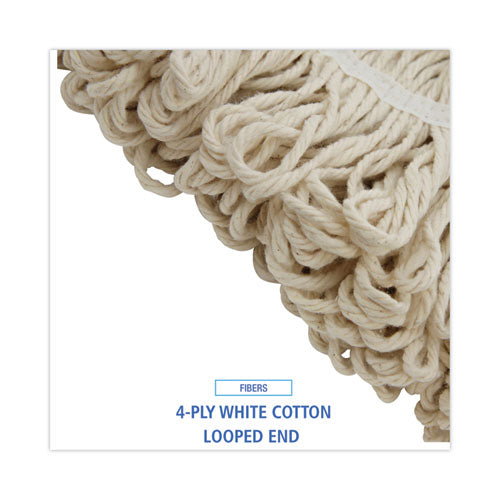 Image of Boardwalk® Mop Head, Lie-Flat Head, Cotton Fiber, 24 oz, White, 12/Carton