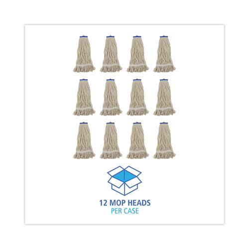 Image of Boardwalk® Mop Head, Lie-Flat Head, Cotton Fiber, 24 oz, White, 12/Carton