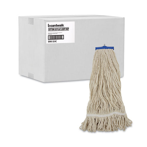 Image of Boardwalk® Mop Head, Lie-Flat Head, Cotton Fiber, 24 oz, White, 12/Carton