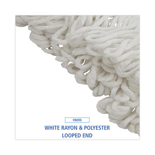 Image of Boardwalk® Mop Head, Lie-Flat Head, Rayon Fiber, 24oz, White, 12/carton
