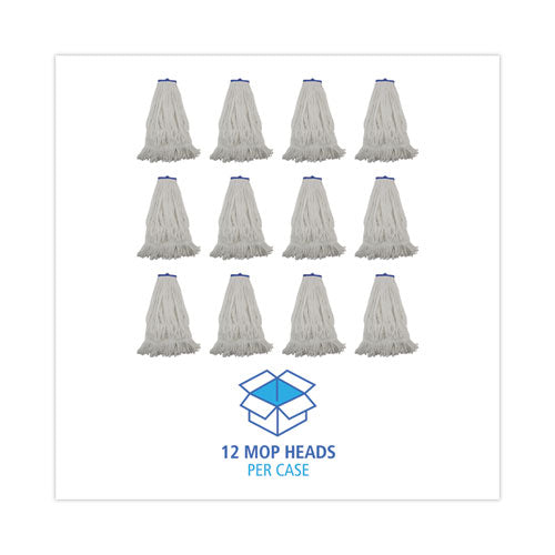 Image of Boardwalk® Mop Head, Lie-Flat Head, Rayon Fiber, 24oz, White, 12/carton