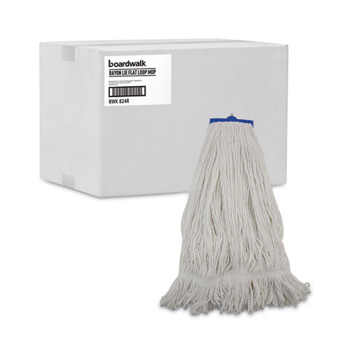Image of Boardwalk® Mop Head, Lie-Flat Head, Rayon Fiber, 24oz, White, 12/carton