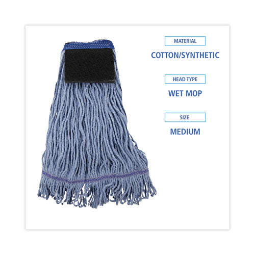 Image of Boardwalk® Mop Head, Loop-End, Cotton With Scrub Pad, Medium, 12/carton
