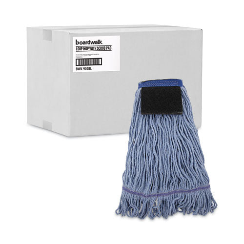 Image of Boardwalk® Mop Head, Loop-End, Cotton With Scrub Pad, Medium, 12/carton