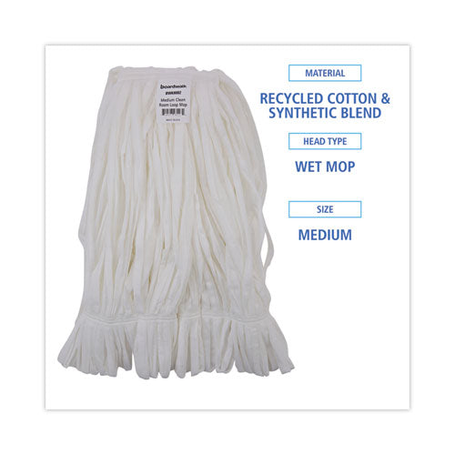 Image of Boardwalk® Mop Head, Looped, Enviro Clean With Tailband, Medium, White, 12/carton