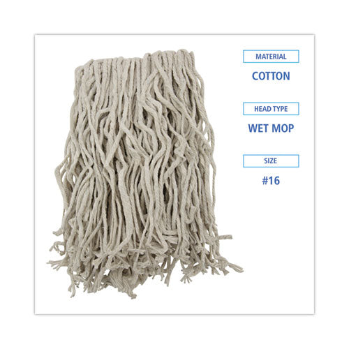 Image of Boardwalk® Mop Head, Cotton, Cut-End, White, 4-Ply, #16 Band, 12/carton