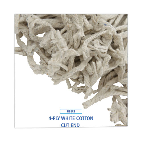 Image of Boardwalk® Mop Head, Cotton, Cut-End, White, 4-Ply, #16 Band, 12/carton