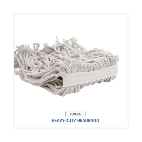 Image of Boardwalk® Mop Head, Cotton, Cut-End, White, 4-Ply, #16 Band, 12/carton