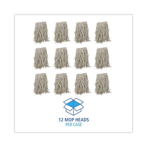 Image of Boardwalk® Mop Head, Cotton, Cut-End, White, 4-Ply, #16 Band, 12/carton