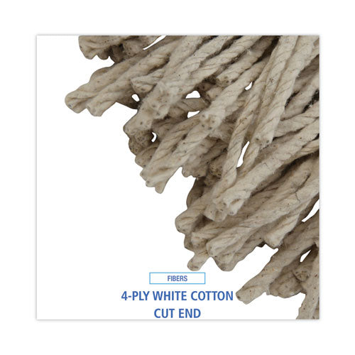 Image of Boardwalk® Mop Head, Cotton, Cut-End, White, 4-Ply, 32oz, 12/carton