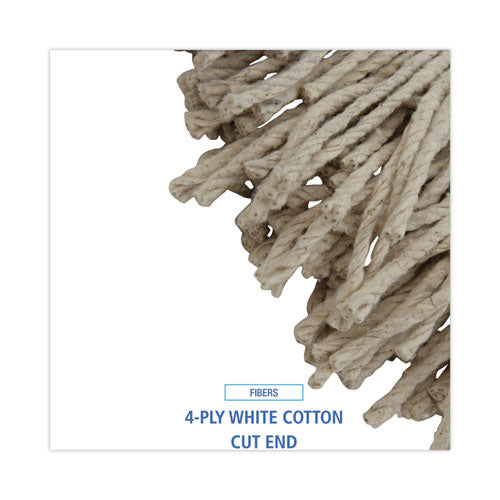 Image of Boardwalk® Mop Head, Lie-Flat Head, Cotton Fiber, 24 oz., White, 12/Carton
