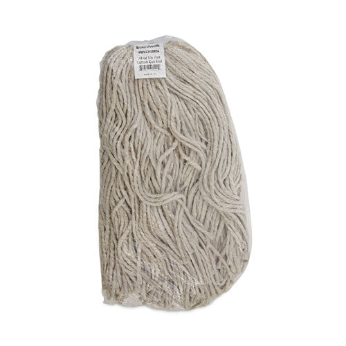 Image of Boardwalk® Mop Head, Lie-Flat Head, Cotton Fiber, 24 oz., White, 12/Carton