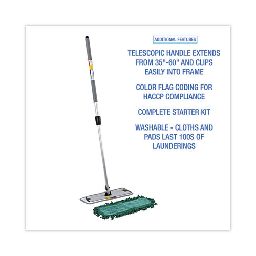Image of Boardwalk® Microfiber Cleaning Kit, 18" Wide Blue/green Microfiber Head, 35" To 60" Gray Aluminum Handle