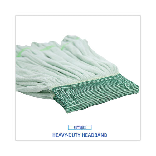 Image of Boardwalk® Microfiber Looped-End Wet Mop Heads, Medium, Green, 12/carton