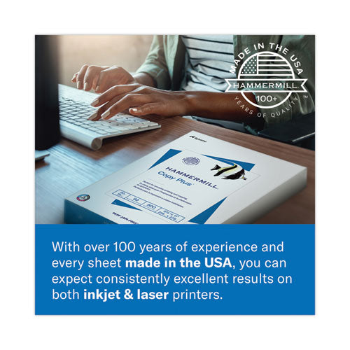 Image of Hammermill® Copy Plus Print Paper, 92 Bright, 3-Hole, 20 lb Bond Weight, 8.5 x 11, White, 500 Sheets/Ream, 10 Reams/Carton
